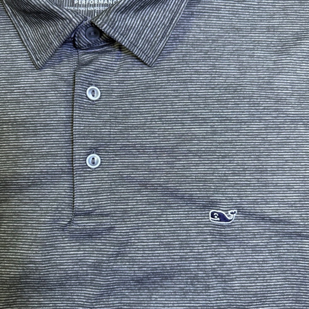 Vineyard Vines Performance Polo Shirt Mens Large L Gray Stripes Q2 Logo Golf - Picture 4 of 12